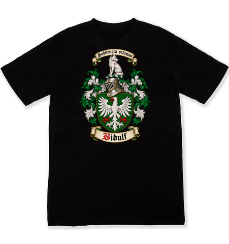 Bidulf coat of arms on a black Tshirt