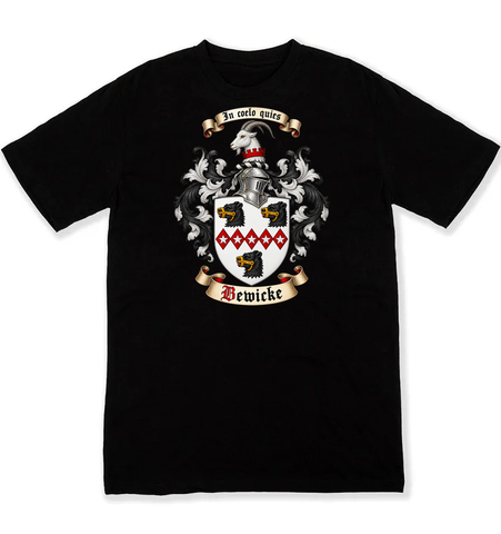 Bewicke coat of arms on a black Tshirt