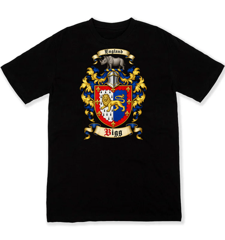Bigg coat of arms on a black Tshirt