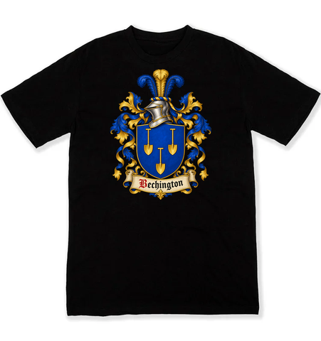Bechington coat of arms on a black Tshirt