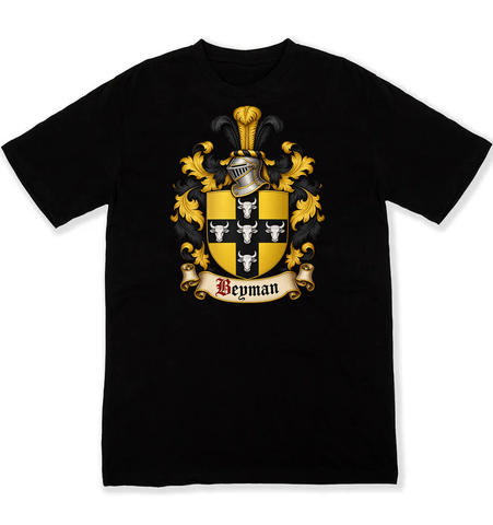Beyman coat of arms on a black Tshirt