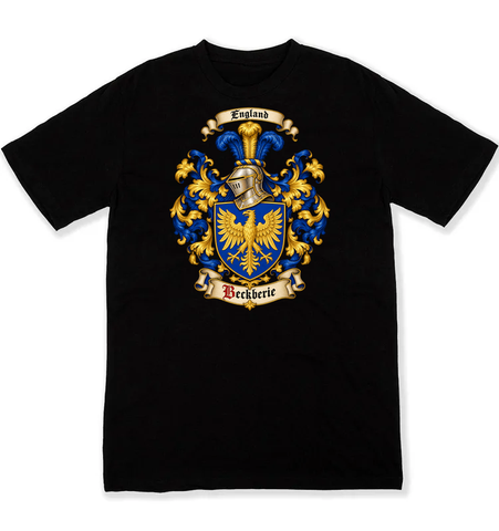 Beckberie coat of arms on a black Tshirt