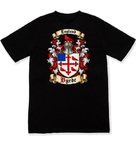 Byrde coat of arms on a black Tshirt