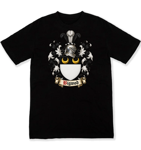Bigwod coat of arms on a black Tshirt