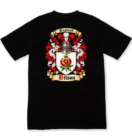 Bilson coat of arms on a black Tshirt