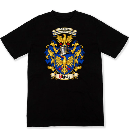 Bigsby coat of arms on a black Tshirt