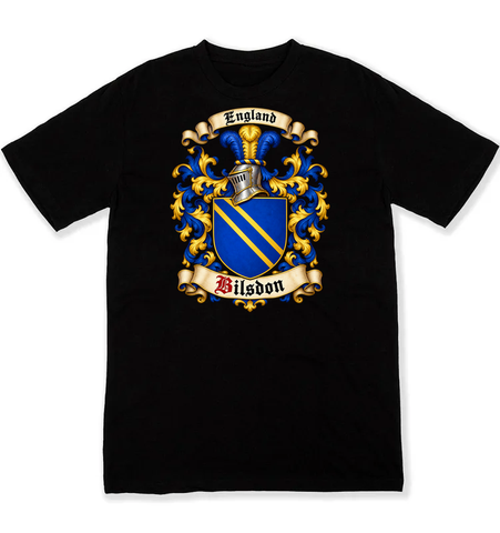 Bilsdon coat of arms on a black Tshirt