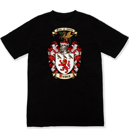 Bewes coat of arms on a black Tshirt