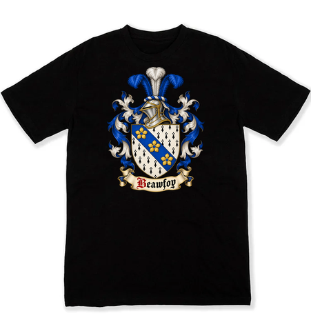 Beawfoy coat of arms on a black Tshirt