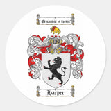 HARPER FAMILY CREST - HARPER COAT OF ARMS CLASSIC ROUND STICKER