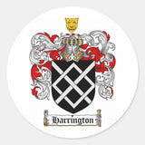 HARRINGTON FAMILY CREST - HARRINGTON COAT OF ARMS CLASSIC ROUND STICKER