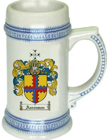 Aaronson family crest stein coat of arms tankard mug