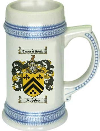 Abbdey family crest stein coat of arms tankard mug