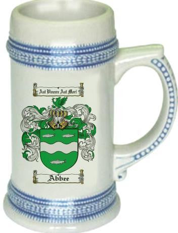 Abbee family crest stein coat of arms tankard mug