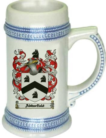 Abberfield family crest stein coat of arms tankard mug