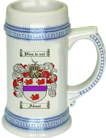 Abeal family crest stein coat of arms tankard mug