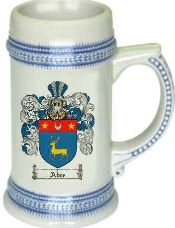 Abee family crest stein coat of arms tankard mug
