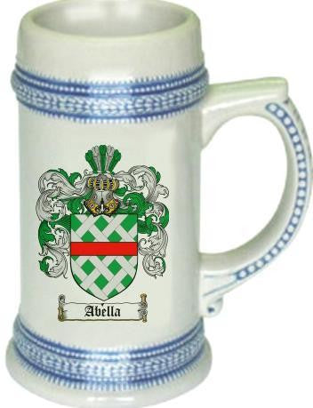 Abella family crest stein coat of arms tankard mug