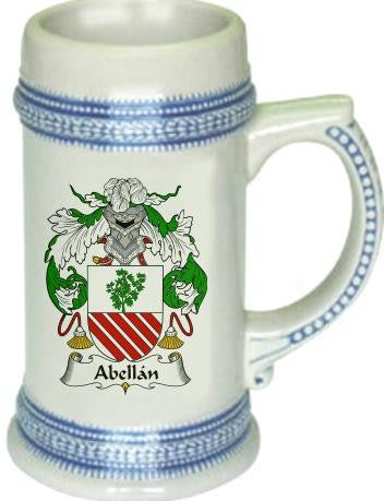 Abellan family crest stein coat of arms tankard mug