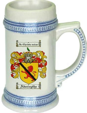 Abernythe family crest stein coat of arms tankard mug