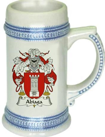 Abiaga family crest stein coat of arms tankard mug