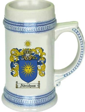 Abrahams family crest stein coat of arms tankard mug