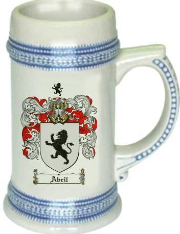 Abril family crest stein coat of arms tankard mug