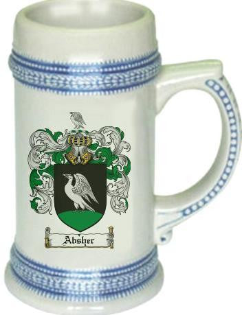 Absher family crest stein coat of arms tankard mug