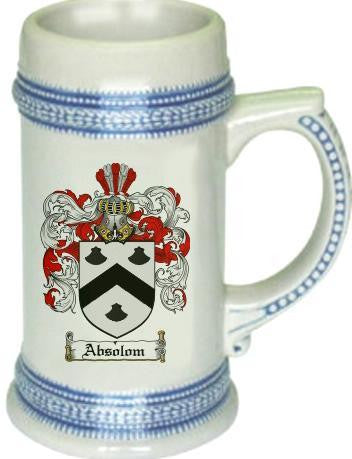 Absolom family crest stein coat of arms tankard mug