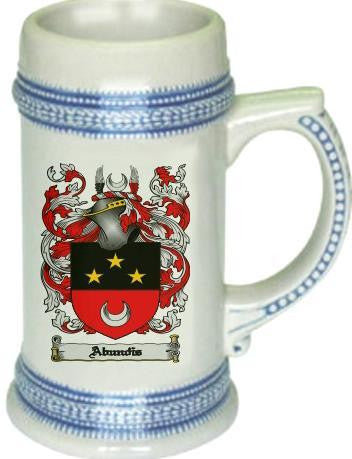 Abundis family crest stein coat of arms tankard mug