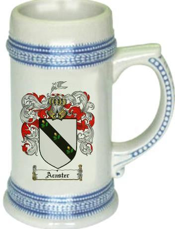 Acaster family crest stein coat of arms tankard mug