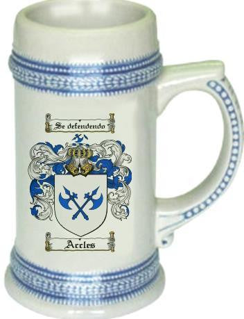 Accles family crest stein coat of arms tankard mug