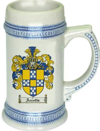 Accotts family crest stein coat of arms tankard mug