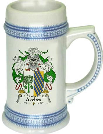 Acebes family crest stein coat of arms tankard mug