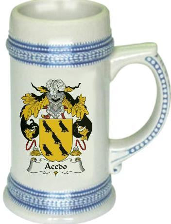 Acedo family crest stein coat of arms tankard mug