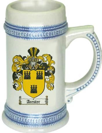 Acester family crest stein coat of arms tankard mug