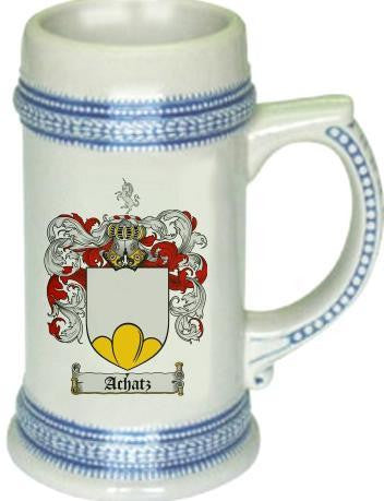 Achatz family crest stein coat of arms tankard mug