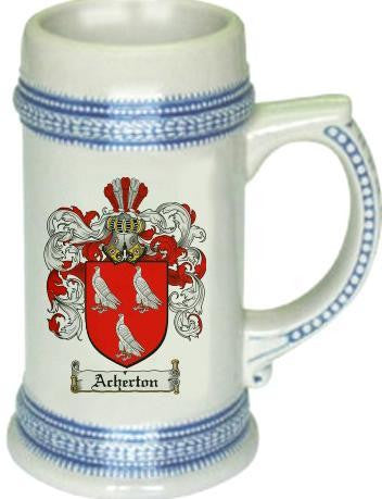 Acherton family crest stein coat of arms tankard mug