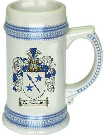 Achinmouttie family crest stein coat of arms tankard mug