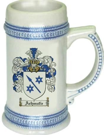 Achmutie family crest stein coat of arms tankard mug