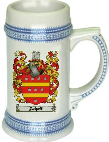 Achuff family crest stein coat of arms tankard mug