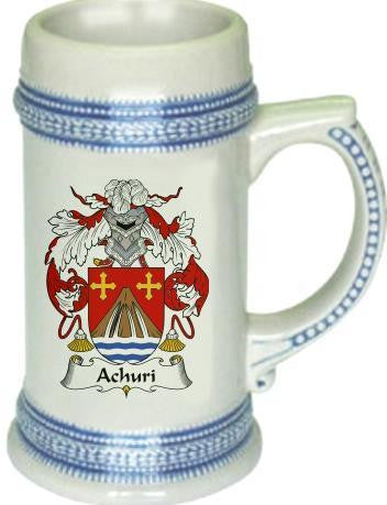 Achuri family crest stein coat of arms tankard mug