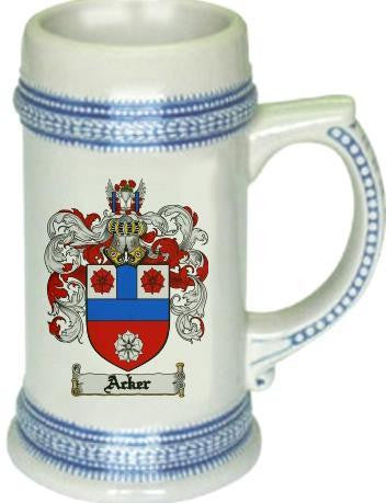 Acker family crest stein coat of arms tankard mug