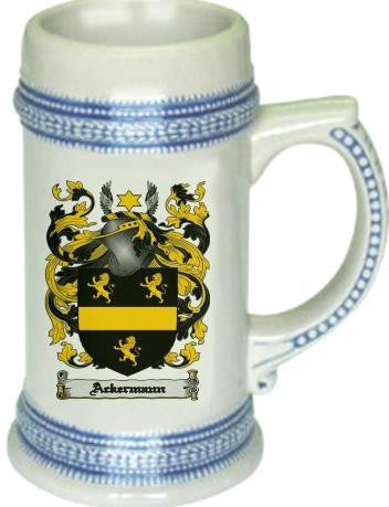 Ackermann family crest stein coat of arms tankard mug