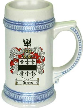 Ackers family crest stein coat of arms tankard mug