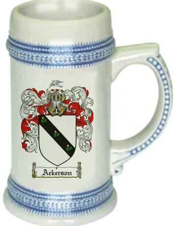 Ackerson family crest stein coat of arms tankard mug