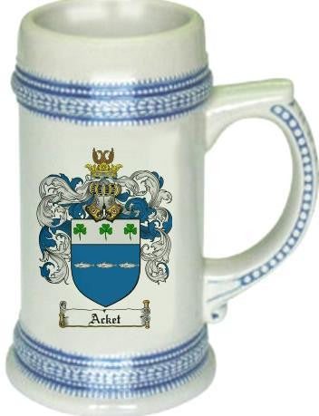 Acket family crest stein coat of arms tankard mug