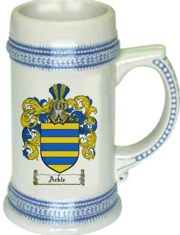 Ackle family crest stein coat of arms tankard mug