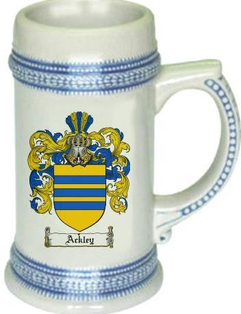 Ackley family crest stein coat of arms tankard mug