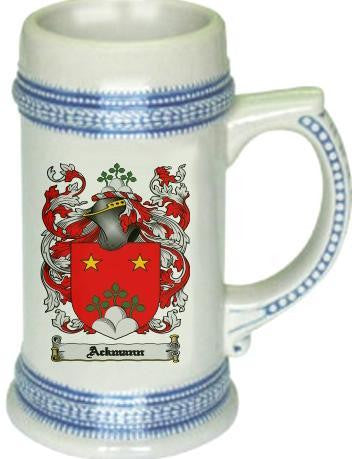 Ackmann family crest stein coat of arms tankard mug